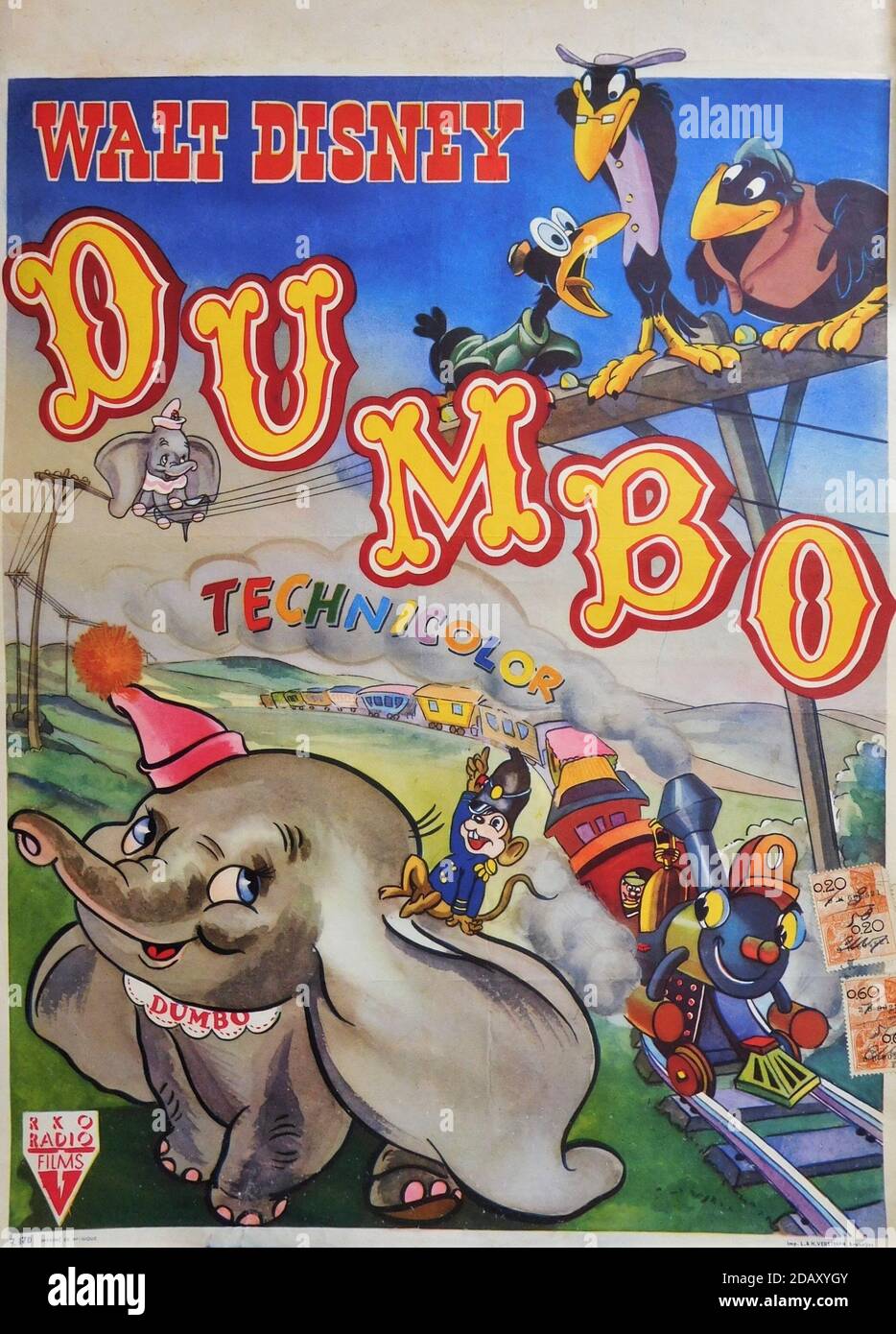 Original sortie du film belge Poster pour WALT DISNEY's Full-long Dessin animé DUMBO 1941 réalisateurs Samuel Armstrong Norman Ferguson Wilfred Jackson Jack Kinney Bill Roberts Ben Sharpsteen et John Elliotte Walt Disney Productions / RKO radio Pictures Banque D'Images