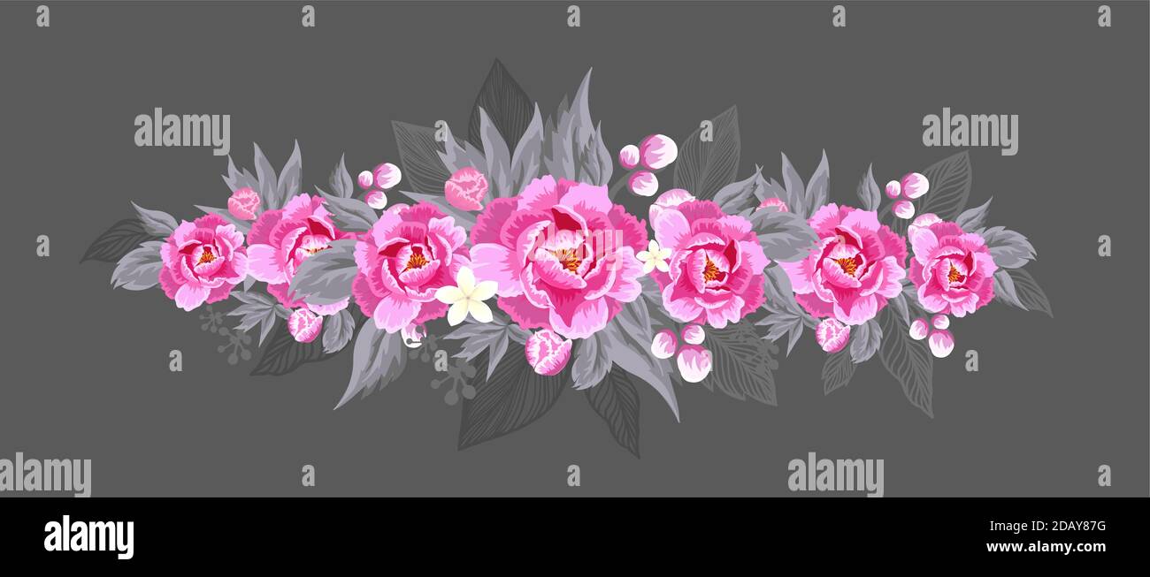 abstraction florale horizontale avec pivoines roses. Illustration vectorielle Illustration de Vecteur