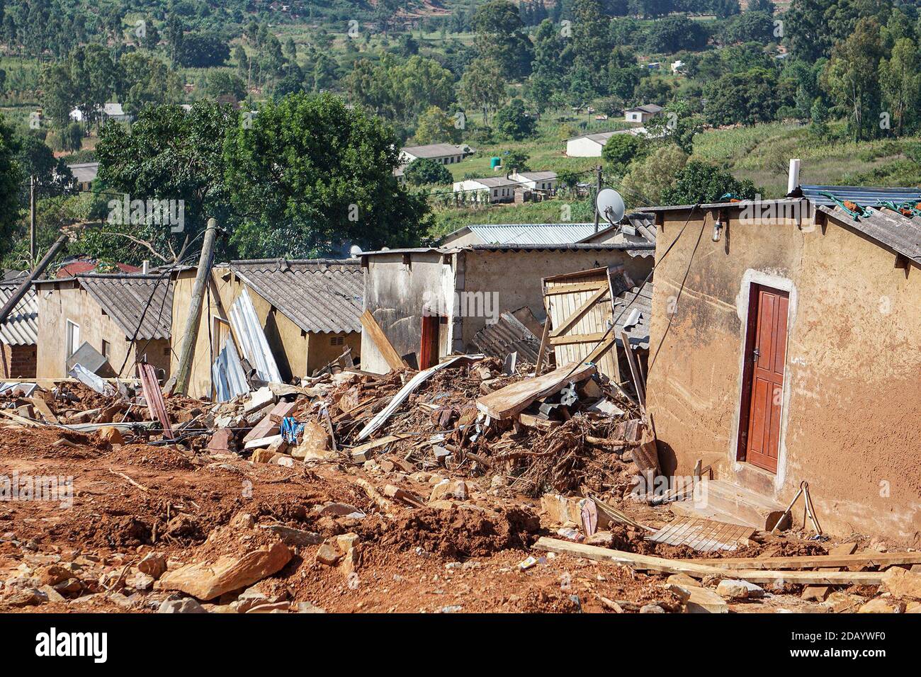Maisons détruites par le Cyclone Idai à Chimanimani, Zimbabwe. Banque D'Images