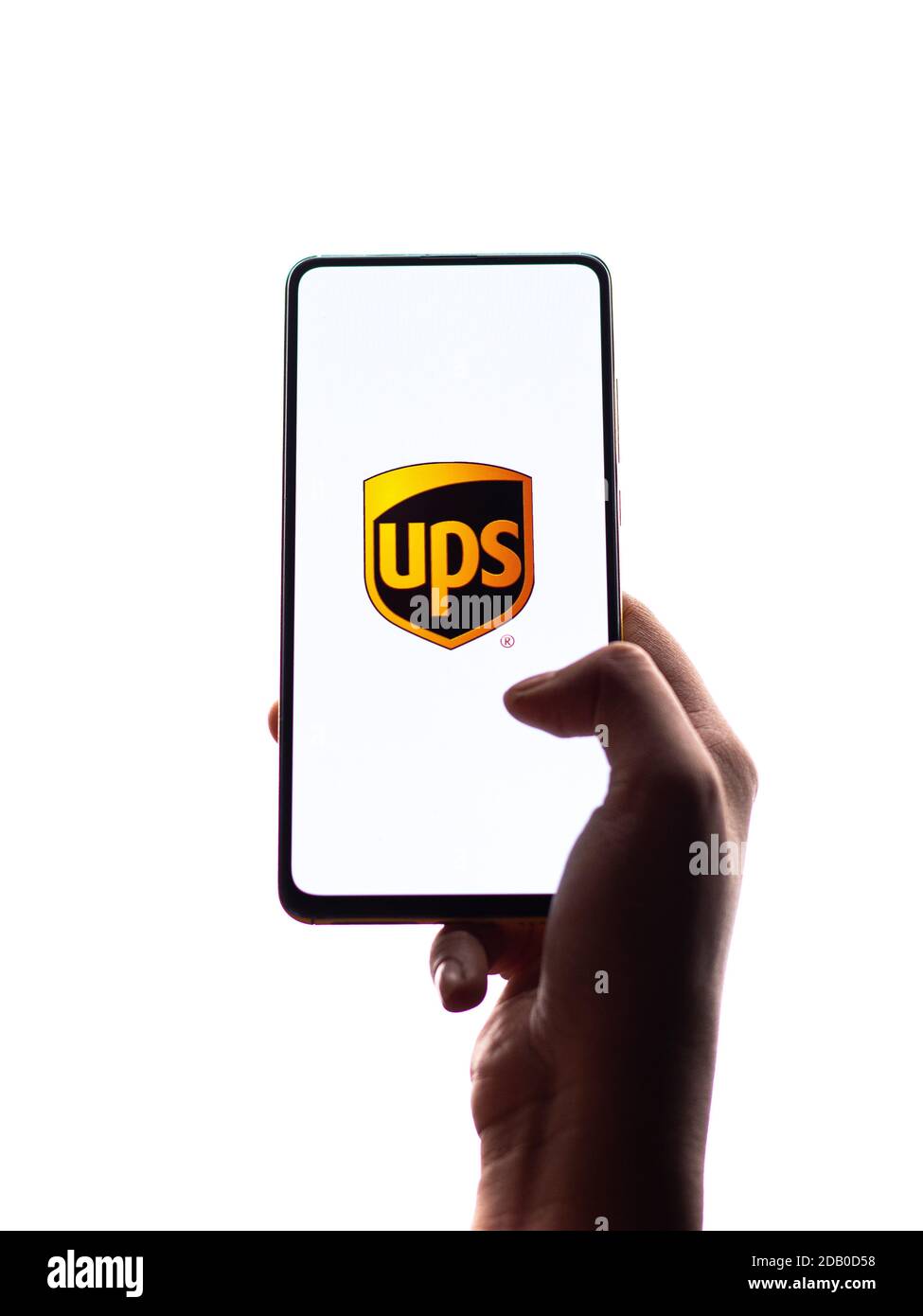 Assam, inde - 15 novembre 2020 : logo UPS sur l'écran du téléphone image de stock. Banque D'Images