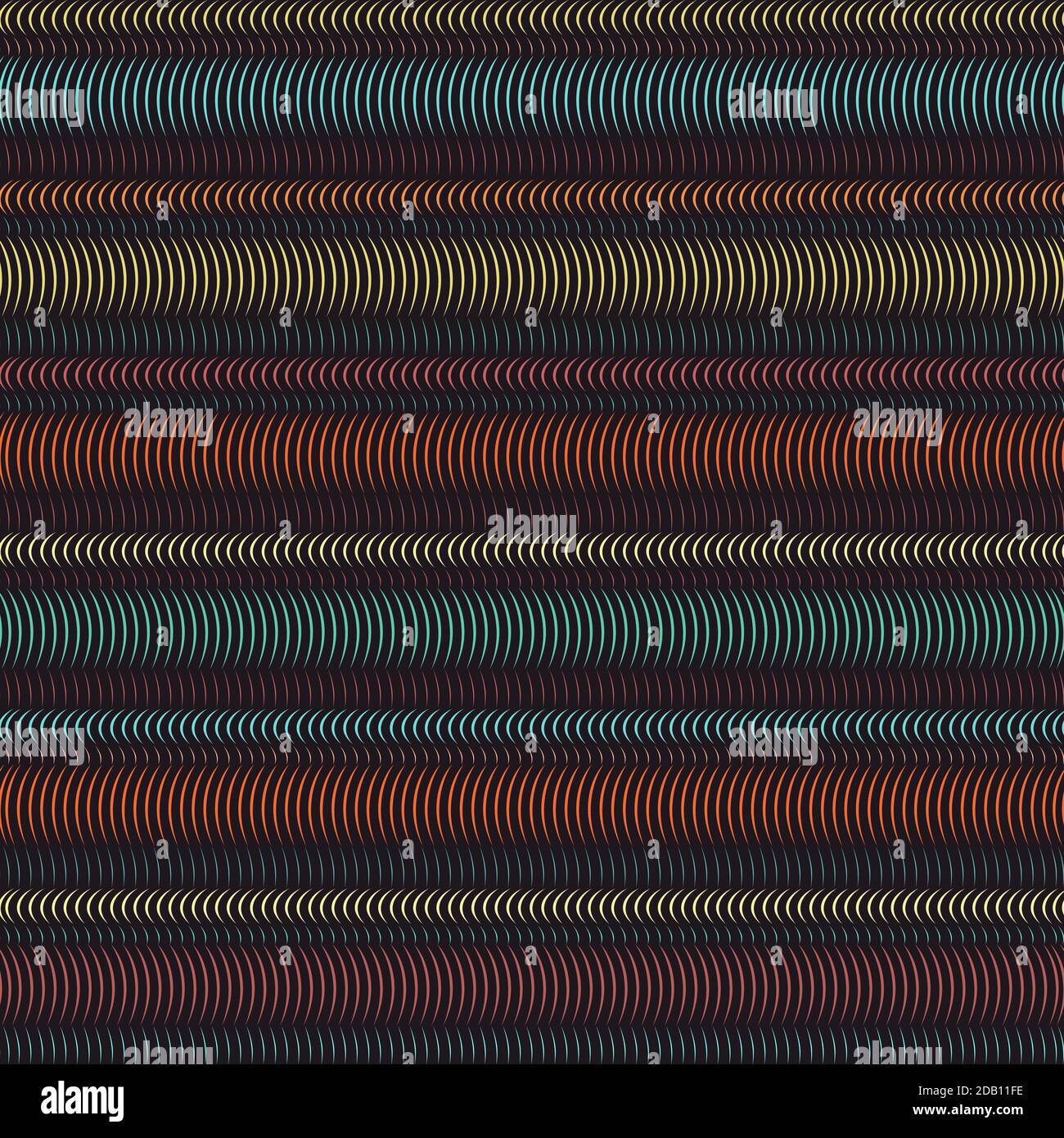 Tuyaux à bandes horizontales multicolores, motif abstrait sans couture, décoration géométrique, illusion optique grunge. Couleurs pastel demi-cercles spri Illustration de Vecteur