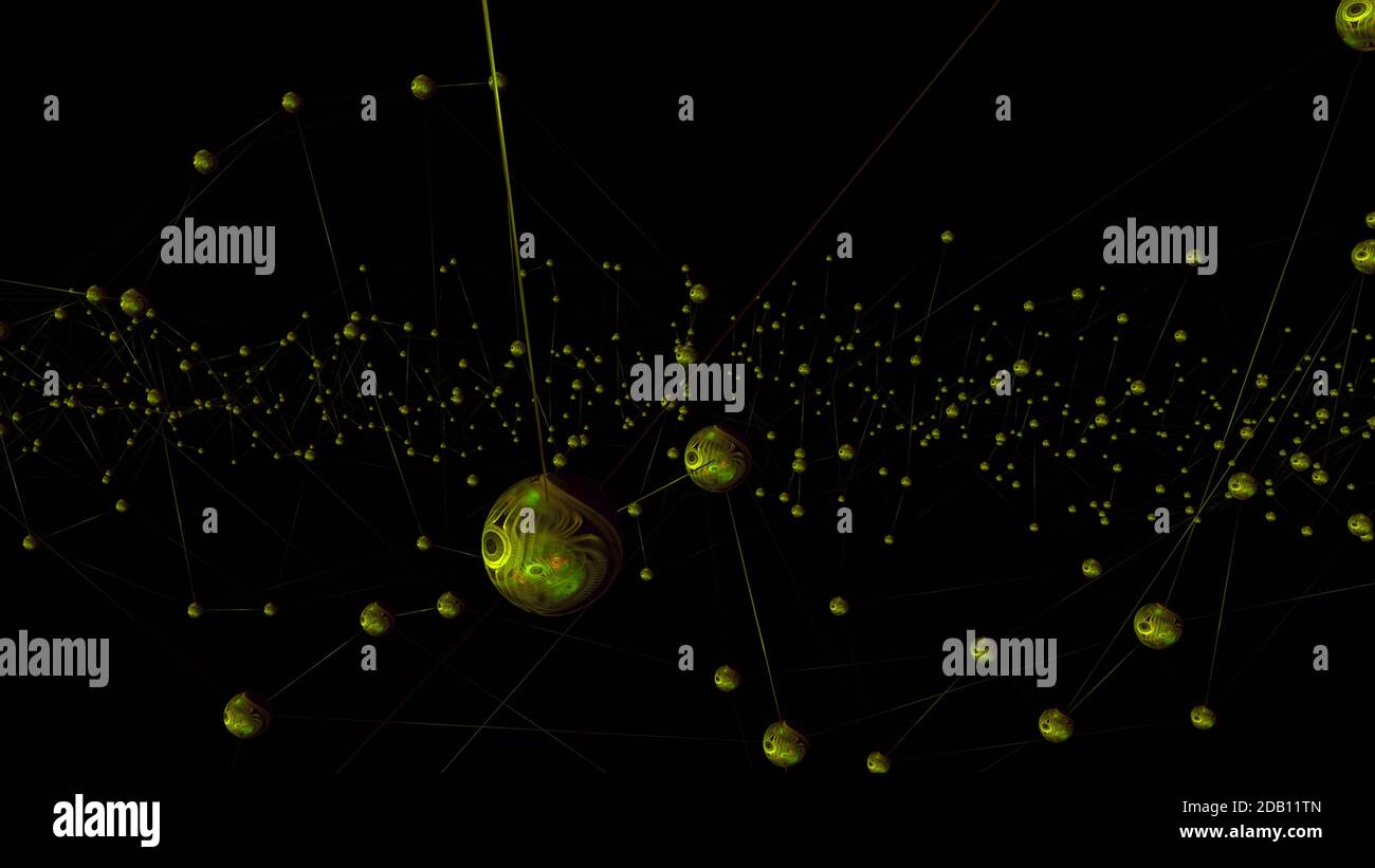 Résumé L'espace polygonal low poly fond sombre avec des points et de lignes. La structure de connexion. Le rendu 3D Banque D'Images