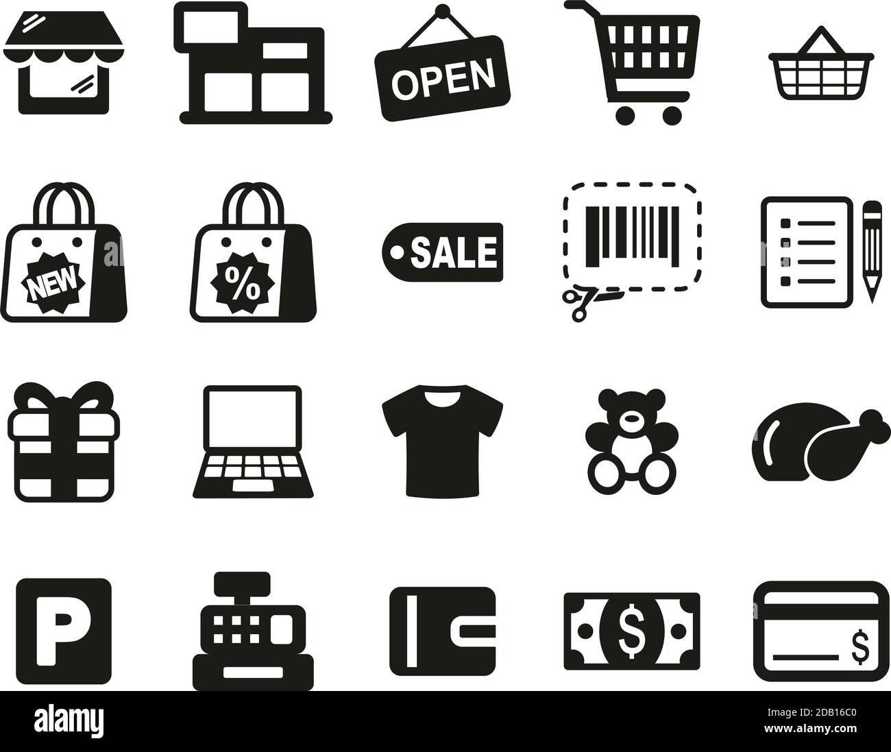 Galerie marchande ou supermarché Icons Black & White Set Big Illustration de Vecteur