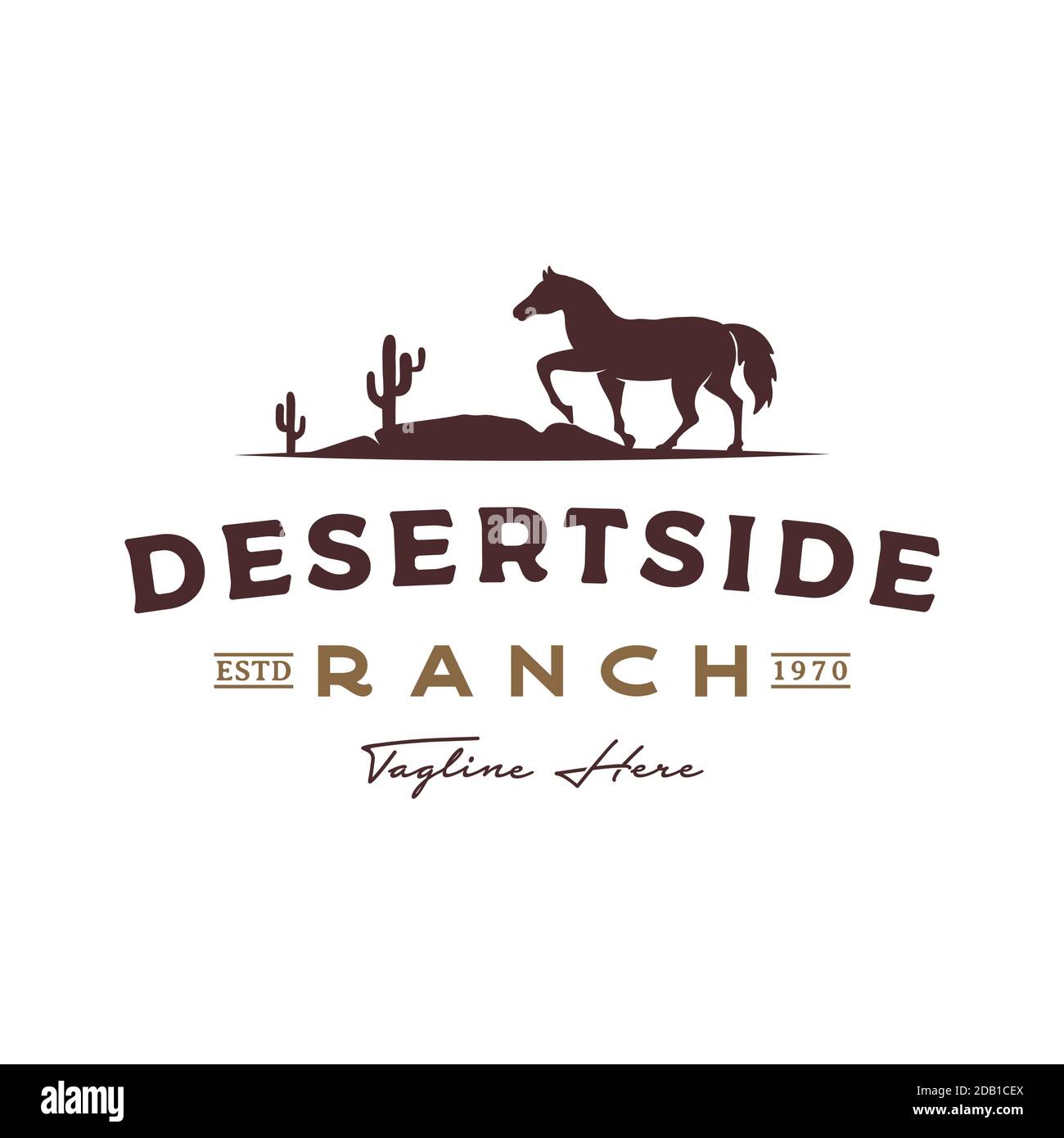Silhouette de cheval dans le désert avec cactus pour rétro rustique vintage logo rodeo countryside western country farm ranch Illustration de Vecteur