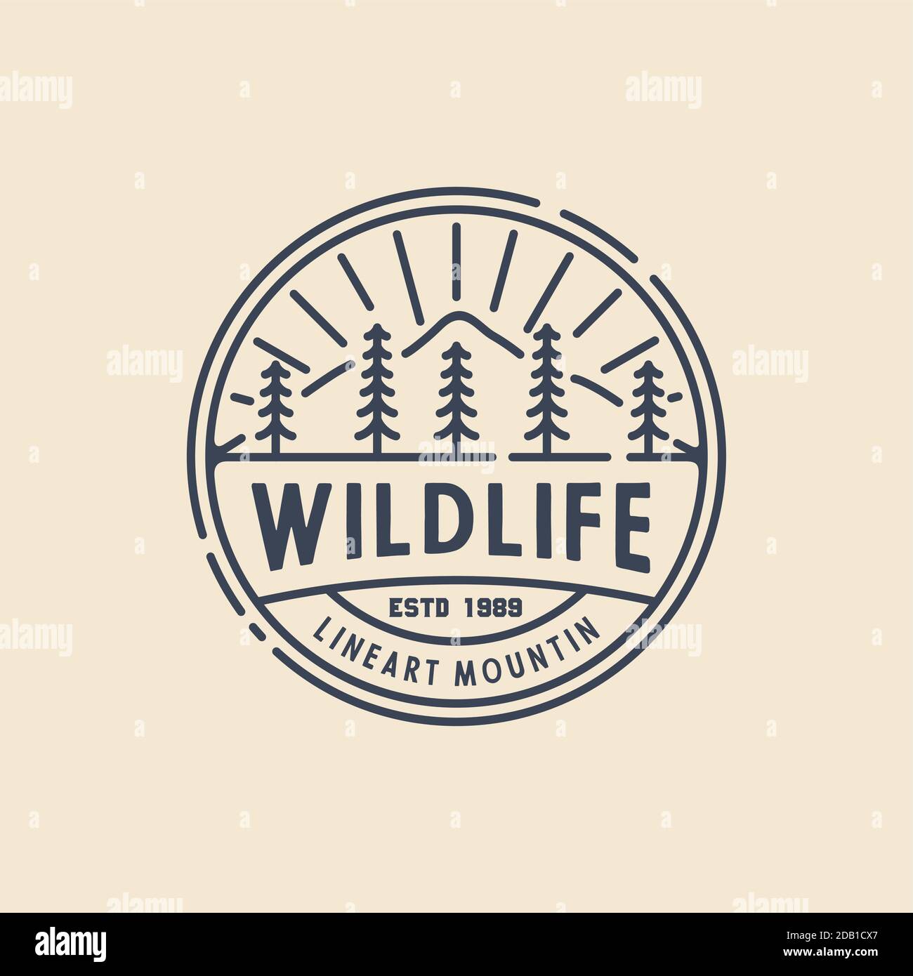 Rétro Vintage Line art Evergreen, Pines, Spruce, Cedar Trees logo Illustration de Vecteur
