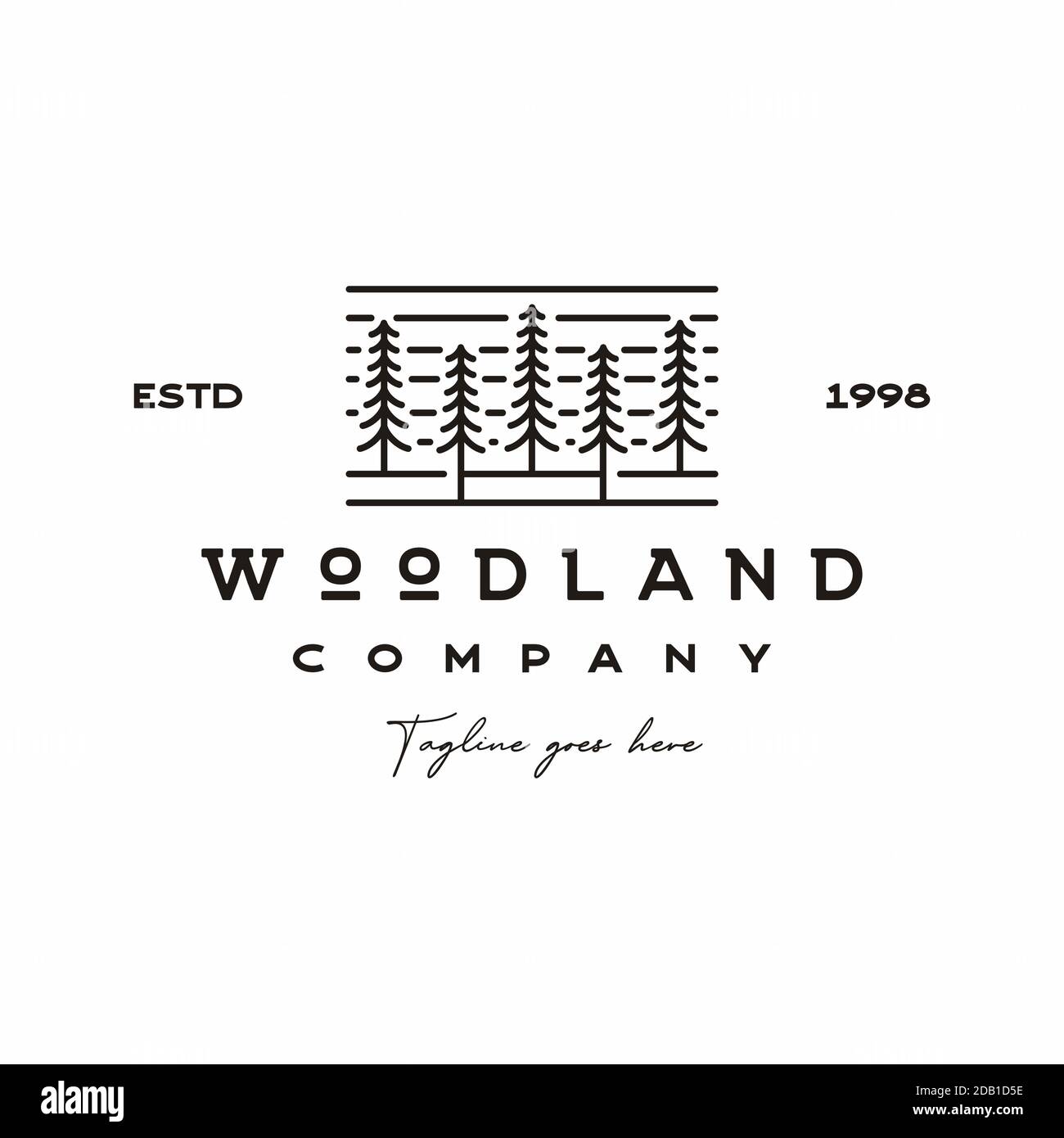 Rétro Vintage Line art Evergreen, Pines, Spruce, Cedar Trees logo Illustration de Vecteur