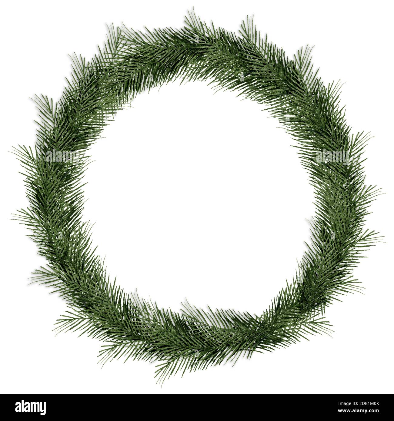 Simple couronne de Noël avec branches de sapin isolé sur blanc, aquarelle illustration d'hiver avec décoration de couronne verte pour les voeux de Noël Banque D'Images