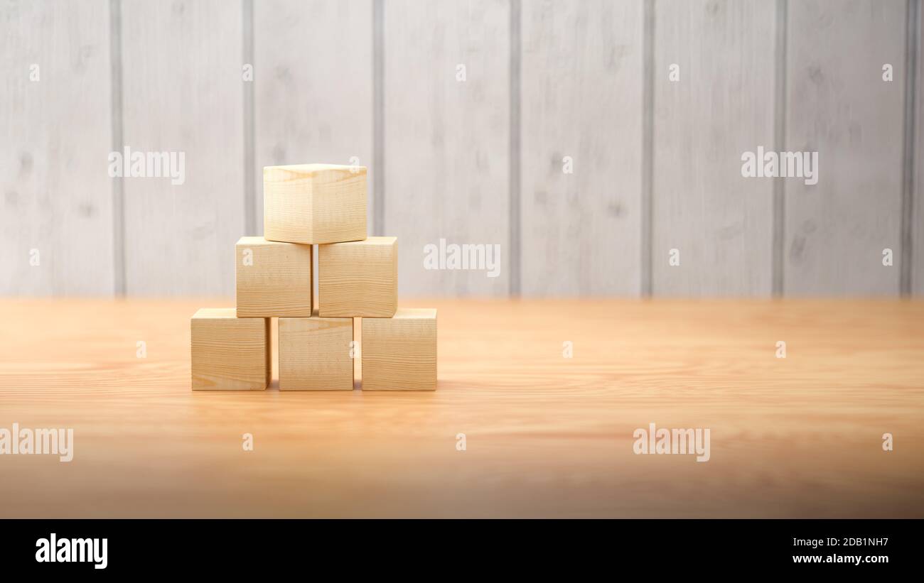 cubes en bois vides pour messages et icônes sur bois arrière-plan - illustration 3d Banque D'Images