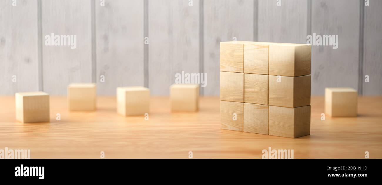 cubes en bois vides pour messages et icônes sur bois arrière-plan - illustration 3d Banque D'Images