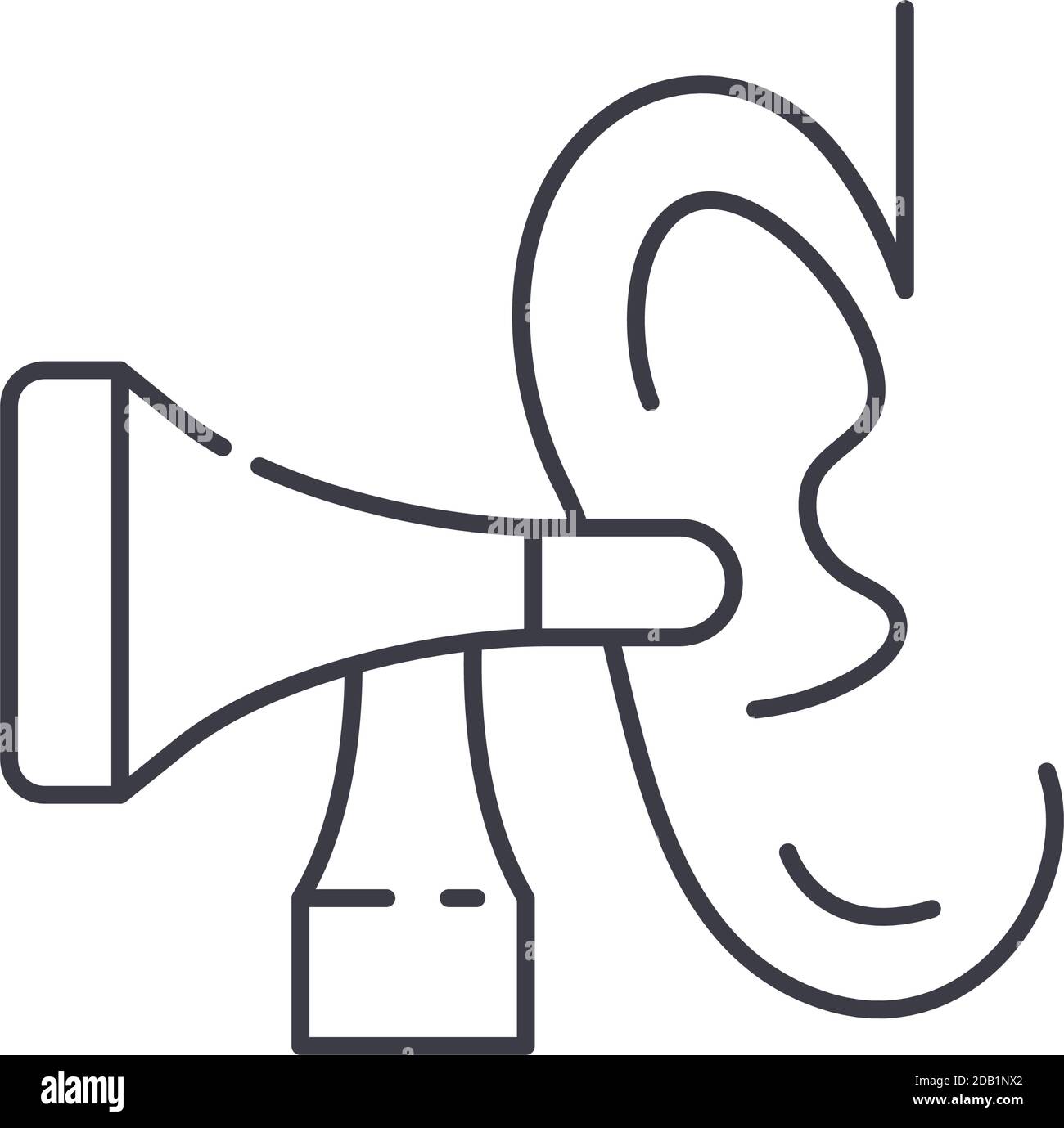 Icône représentant une oreille de contrôle, illustration isolée linéaire, vecteur de ligne mince, signe de conception Web, symbole de concept de contour avec contour modifiable sur fond blanc. Illustration de Vecteur