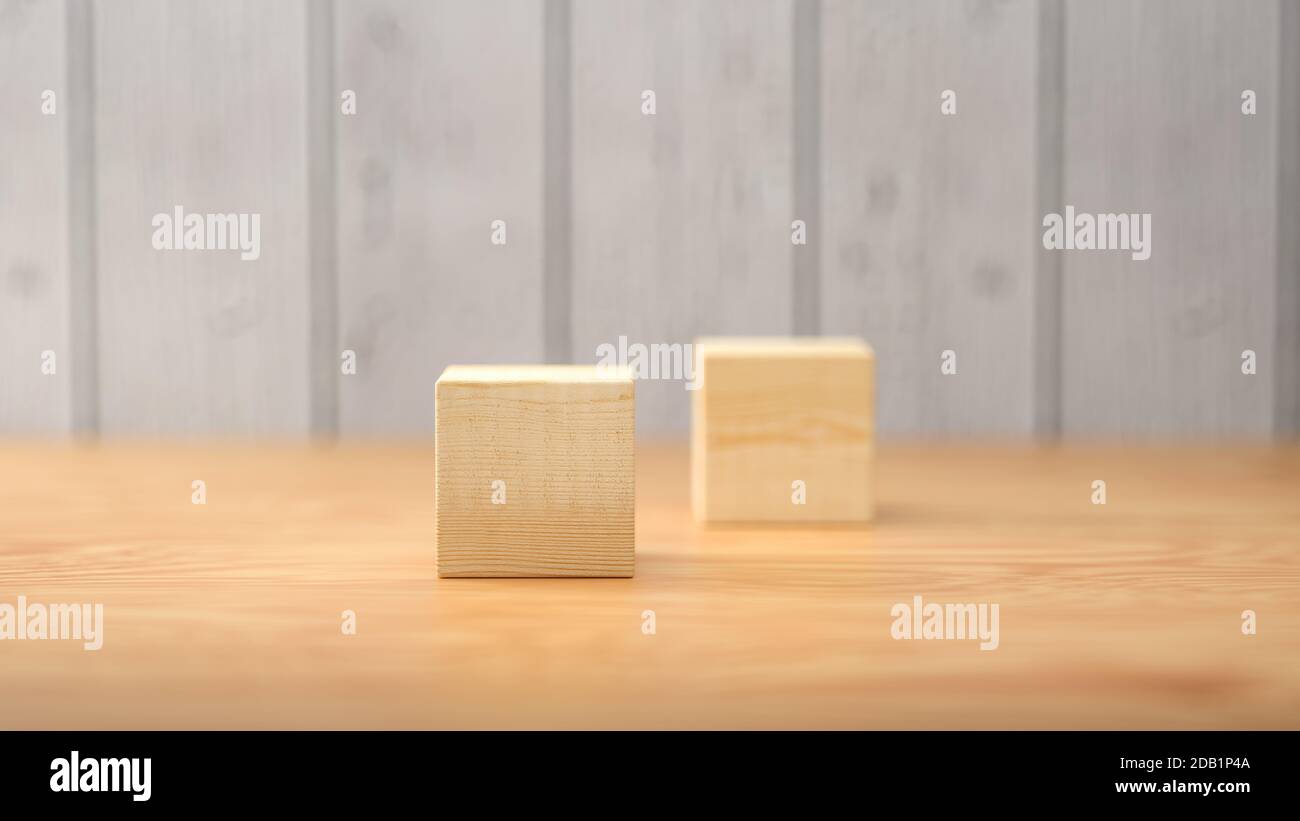 cubes en bois vides pour messages et icônes sur bois arrière-plan - illustration 3d Banque D'Images