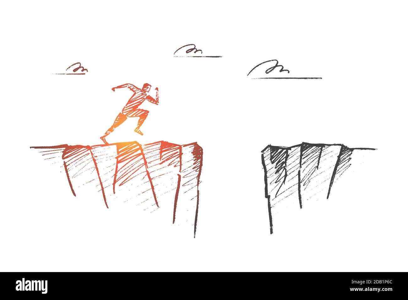 Homme de course à pied dessiné à la main prêt à sauter par-dessus le passage Illustration de Vecteur