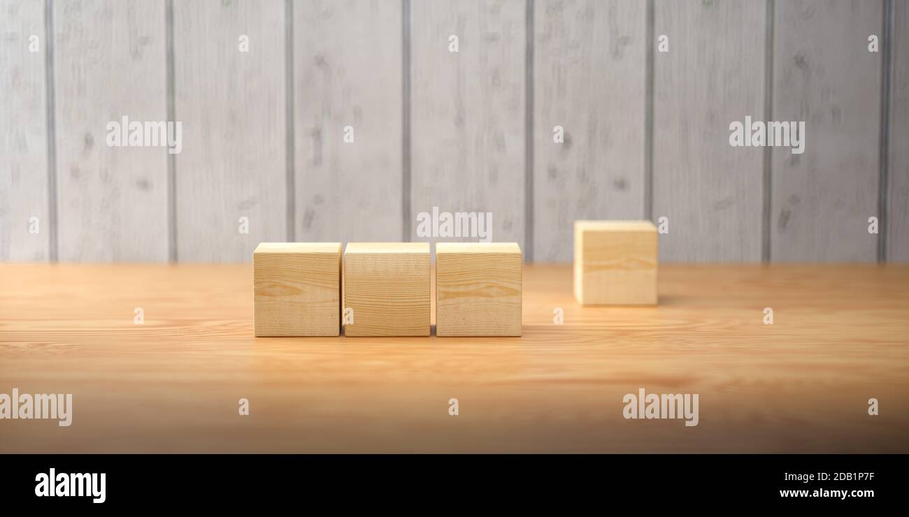 cubes en bois vides pour messages et icônes sur bois arrière-plan - illustration 3d Banque D'Images