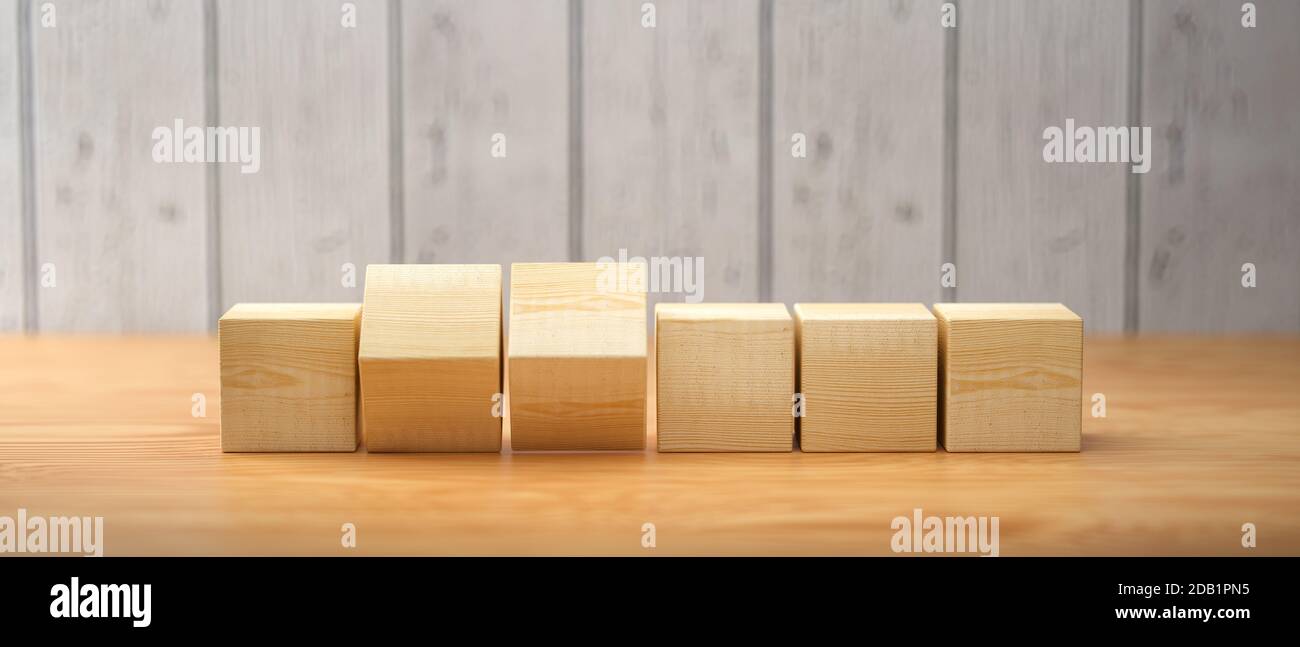 cubes en bois vides pour messages et icônes sur bois arrière-plan - illustration 3d Banque D'Images