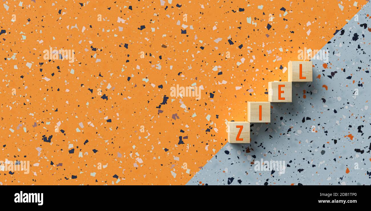 Cubes avec message allemand pour BUT sur fond coloré - illustration 3d Banque D'Images