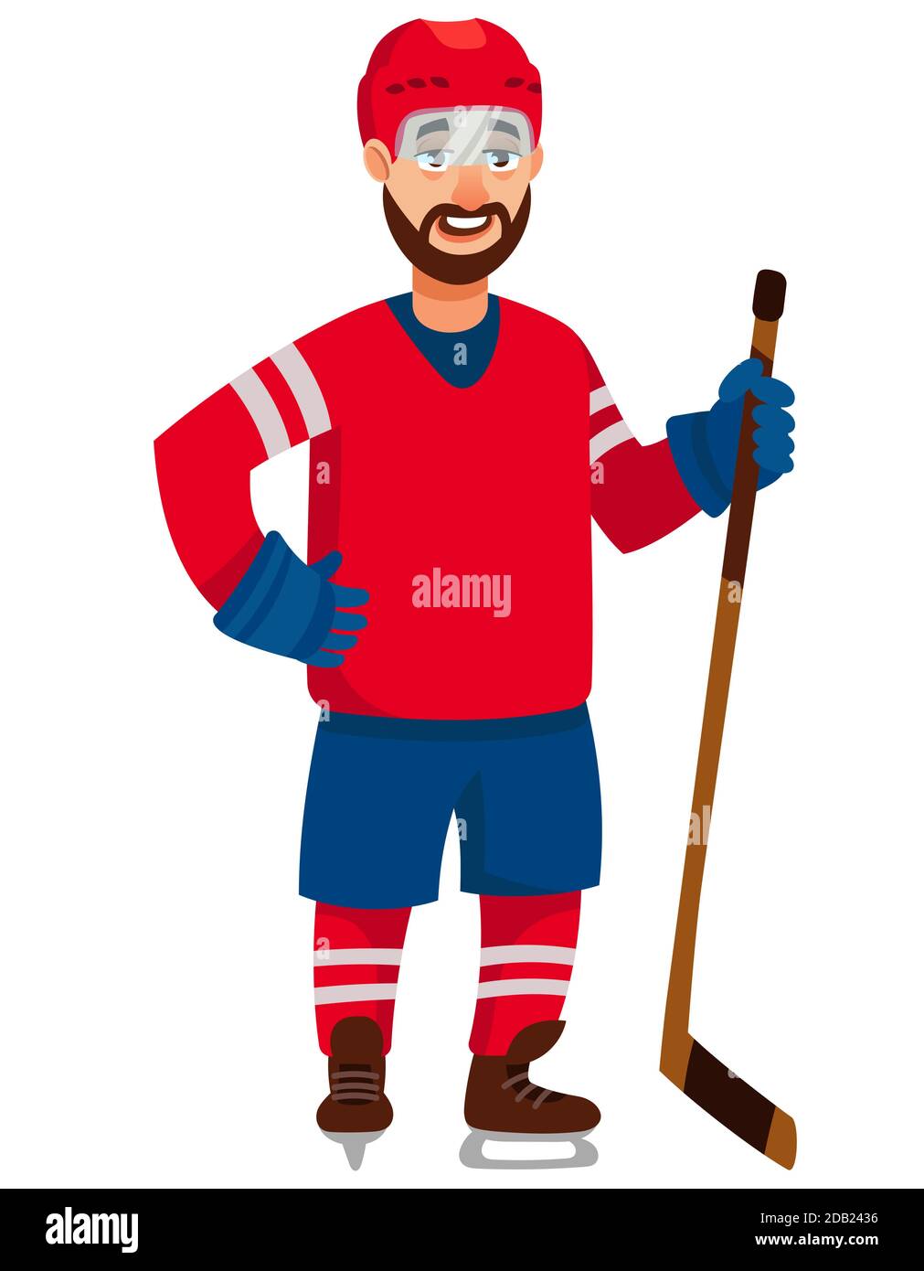 Joueur de hockey debout. Personnage masculin de style dessin animé. Illustration de Vecteur