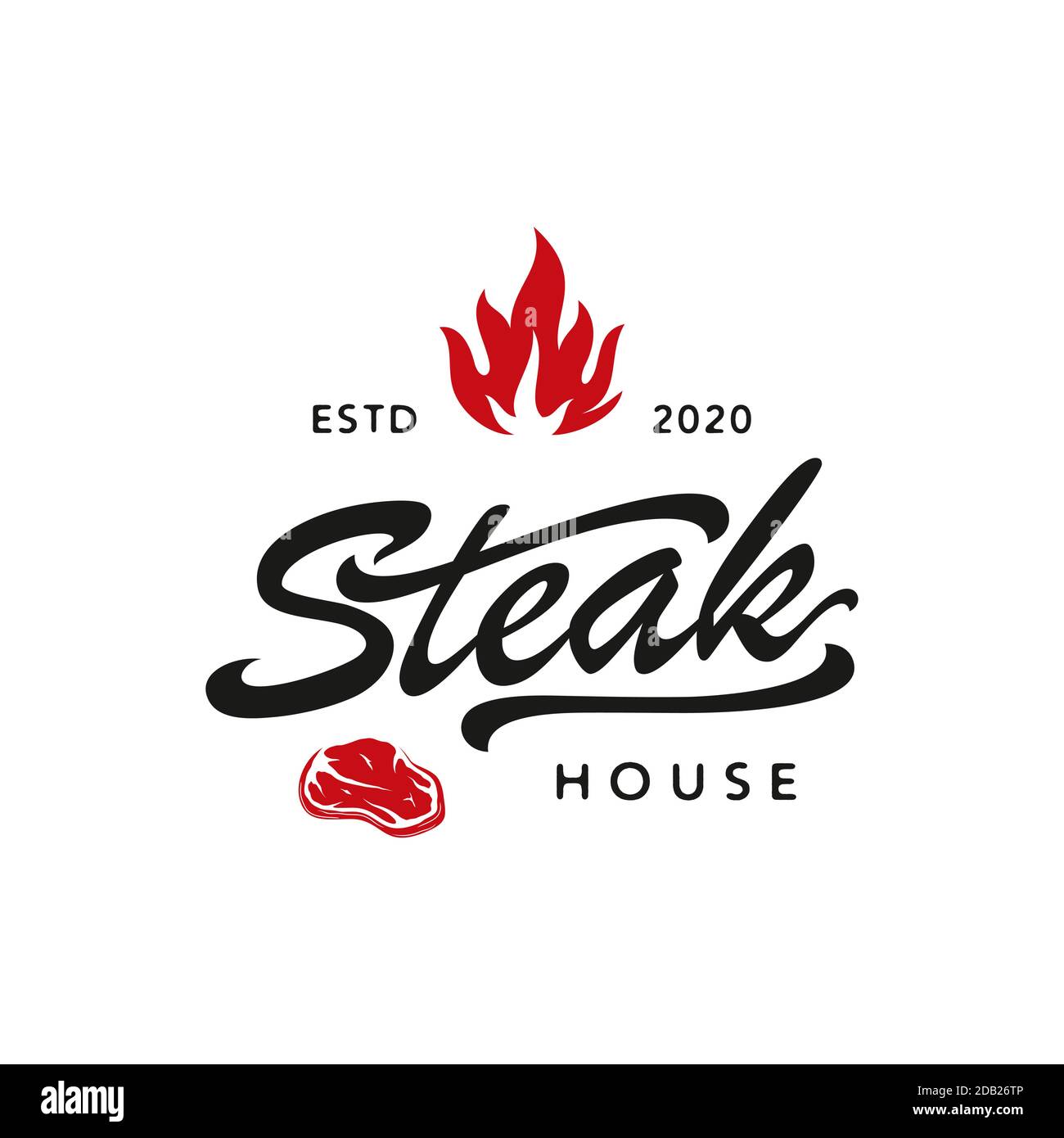 Steak House avec feu de cheminée et traverses de tisserands dans le style rustique vintage grunge. Dessin de feu de camp ou de brûlure gravé à la main. Logo Vector Illustration de Vecteur