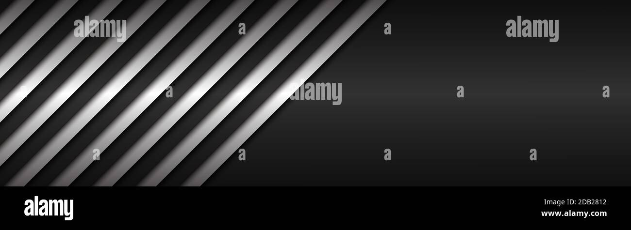 En-tête vectoriel métallique abstrait noir et blanc avec lignes obliques. Motif à rayures noir et blanc, lignes et bandes parallèles. Vecteur abstrait wides Illustration de Vecteur