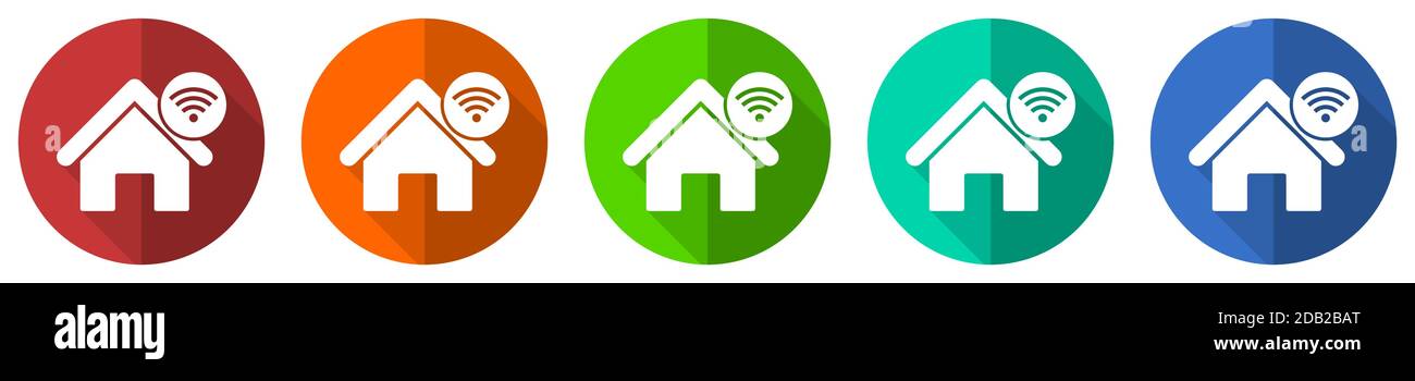 Internet, maison, maison vecteur icône ensemble, rouge, bleu, vert et orange conception plate web boutons isolés sur blanc, illustration vectorielle Illustration de Vecteur