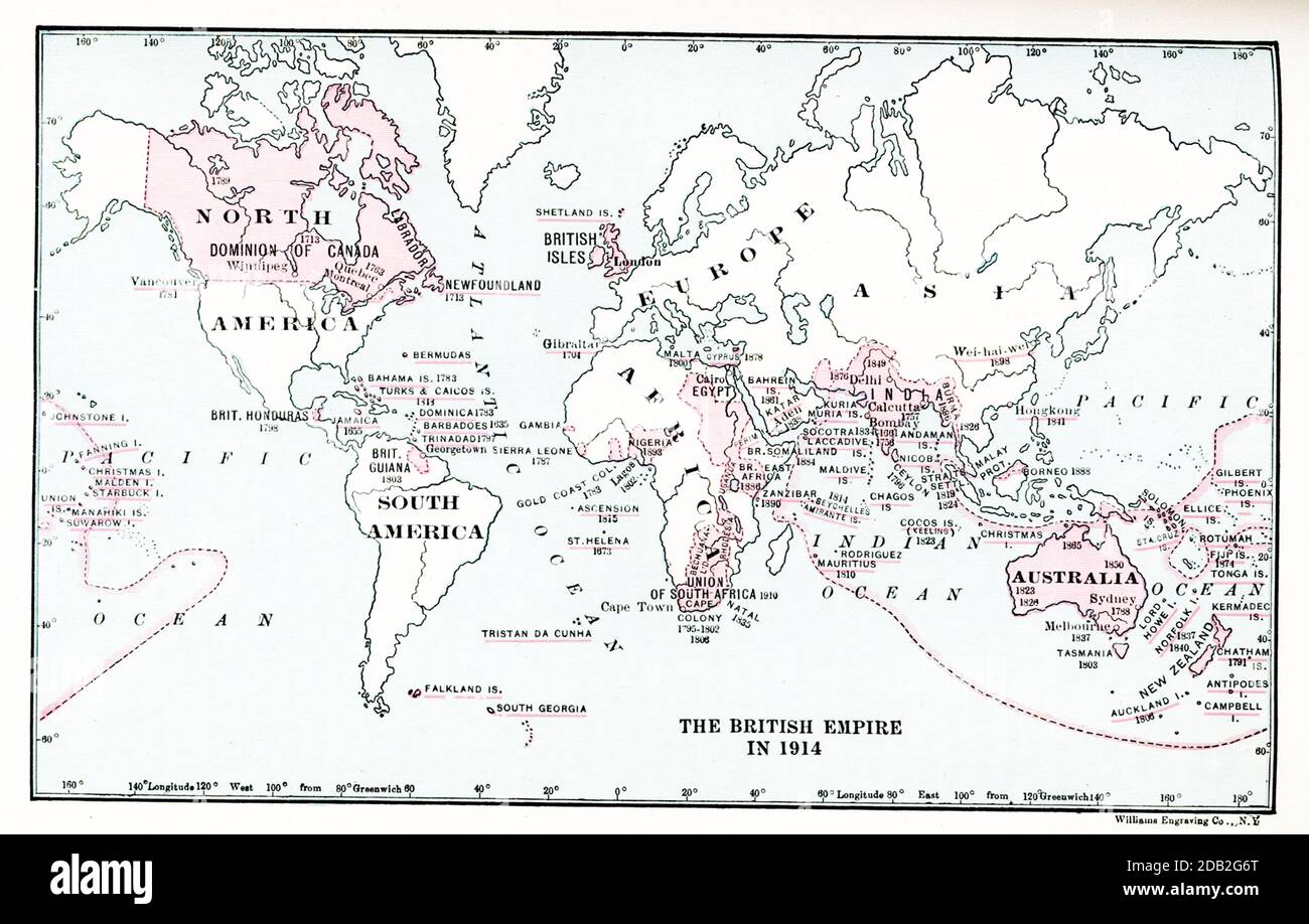 Carte de l'Empire britannique en 1914 Banque D'Images