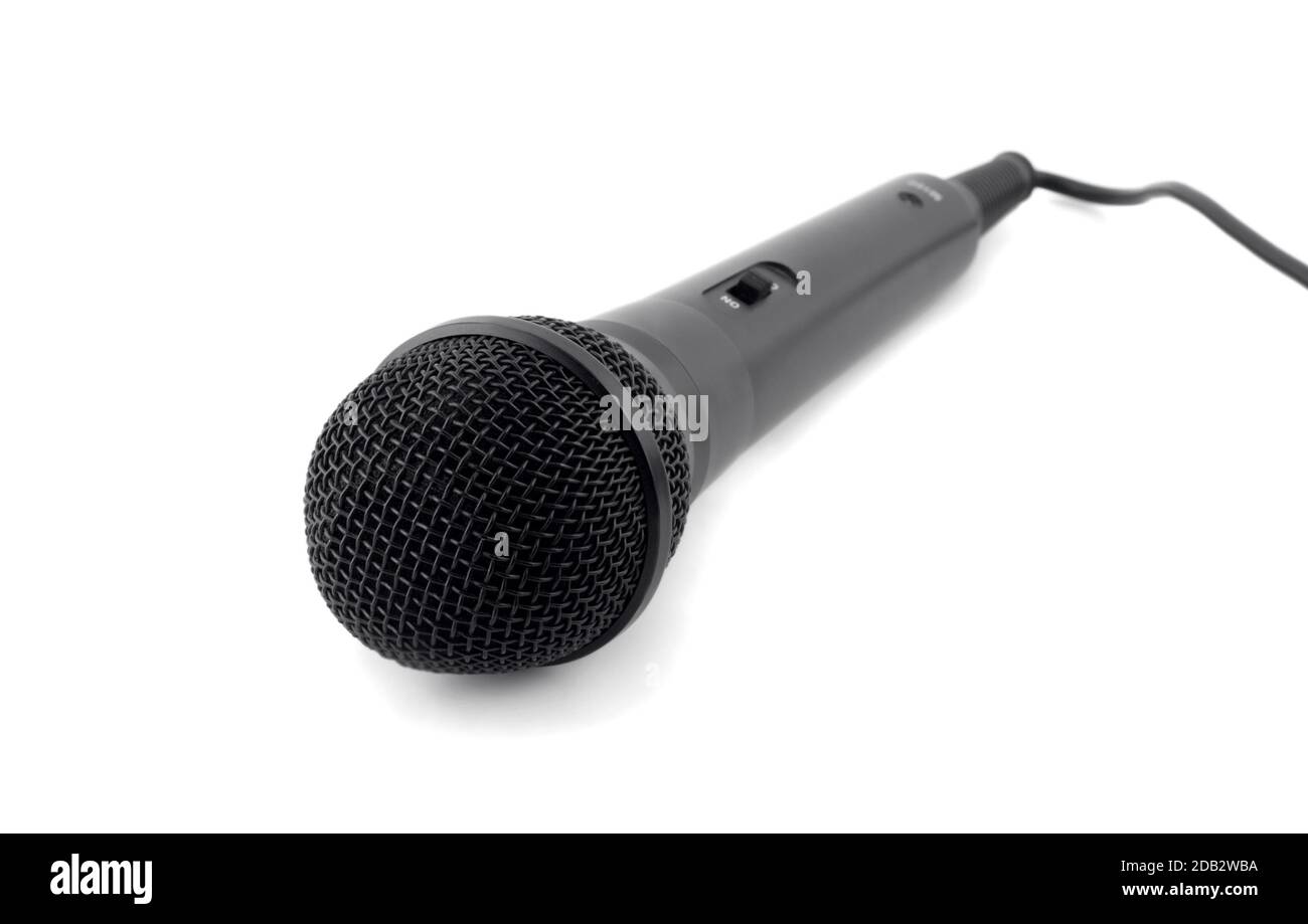 microphone en gros plan, isolé sur fond blanc. Banque D'Images