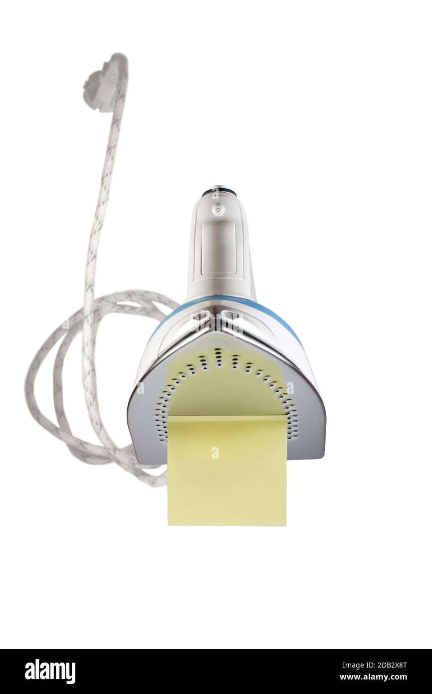 Étiquette en Flatiron, isolée sur fond blanc Banque D'Images