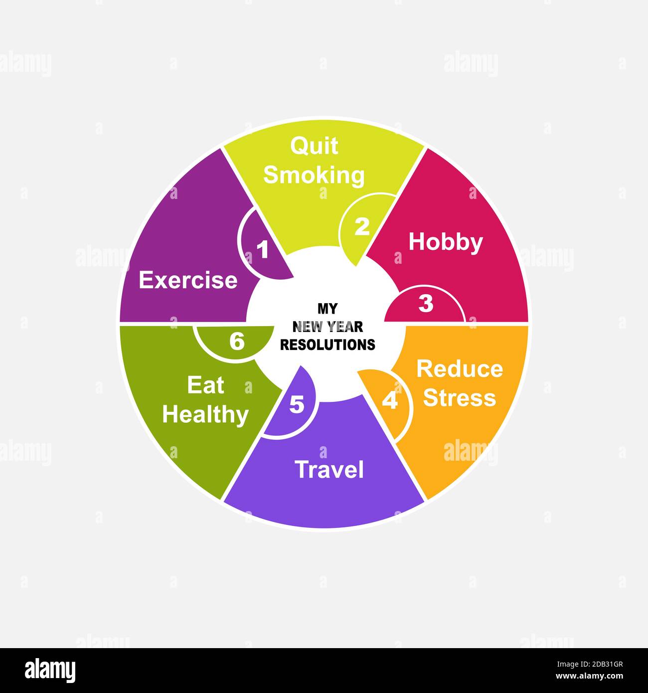Diagramme de mes résolutions de la nouvelle année avec des mots clés. EPS 10 - isolé sur fond blanc Illustration de Vecteur