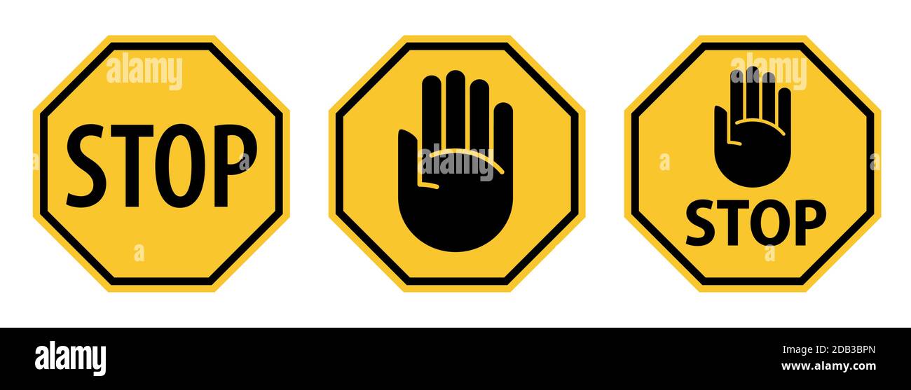 Panneau de signalisation jaune noir avec symbole de paume de main icône d'illustration Illustration de Vecteur