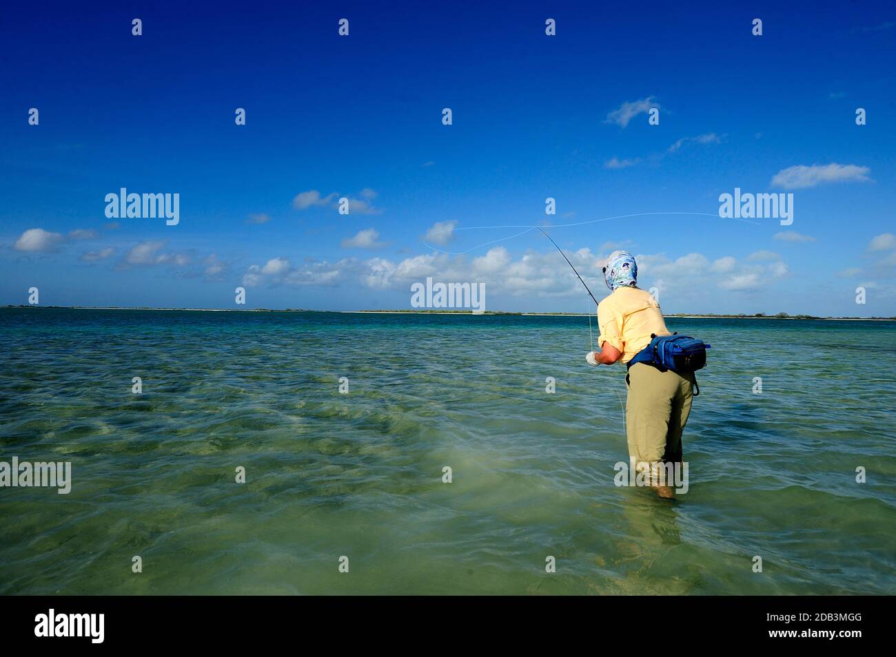 ManÃ‚Â pêche à la mouche en mer, île christmas Banque D'Images