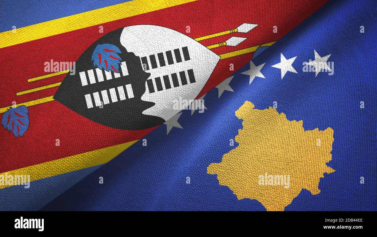 ESwatini et Kosovo deux drapeaux tissu textile, texture textile Banque D'Images
