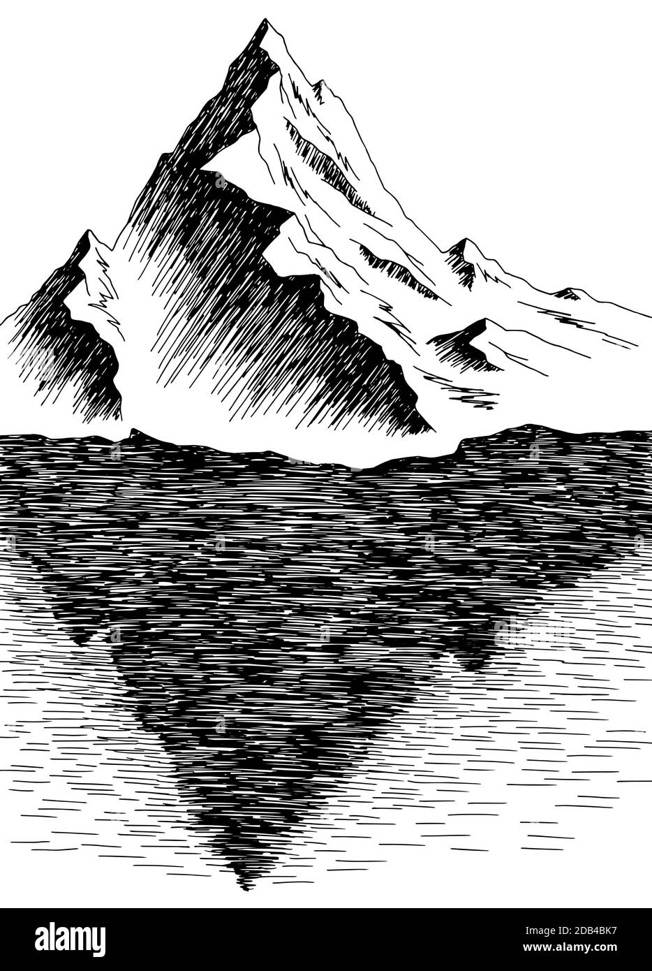 Image représentant un lac de montagne noir blanc paysage vertical dessin illustration vecteur Illustration de Vecteur