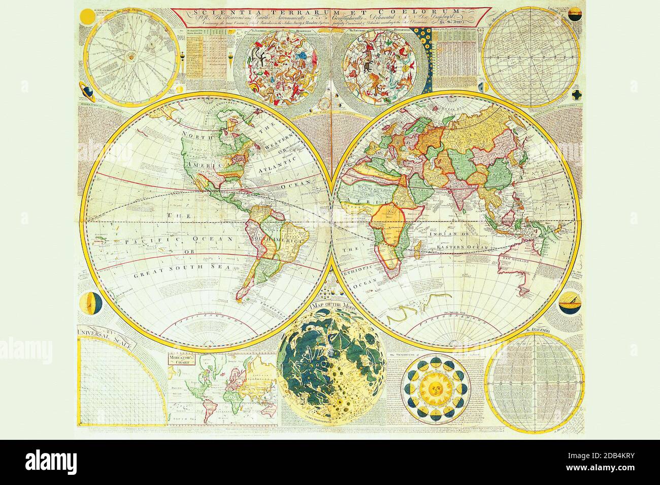 Samuel Dunn était mathématicien, enseignant, astronome et cartographe, travaillant à Londres en 1770 et 1780. Son intérêt particulier était les problèmes de détermination de la longitude en mer, sur lesquels il a écrit un certain nombre de livres et de brochures. Le « nouvel atlas » était le principal atlas qu’il produisit, publié successivement par Robert Sayer et John Bennett, puis Sayer seul, puis par ses apprentis Laurie et Whittle. Les cartes sont hautement considérées pour leur exactitude et la compétence d'exécution, qui a permis l'incorporation de détails considérables. Banque D'Images