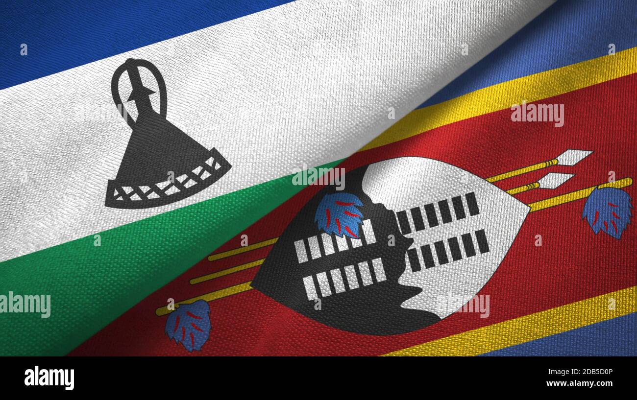 Lesotho et eSwatini Swaziland deux drapeaux tissu textile Banque D'Images