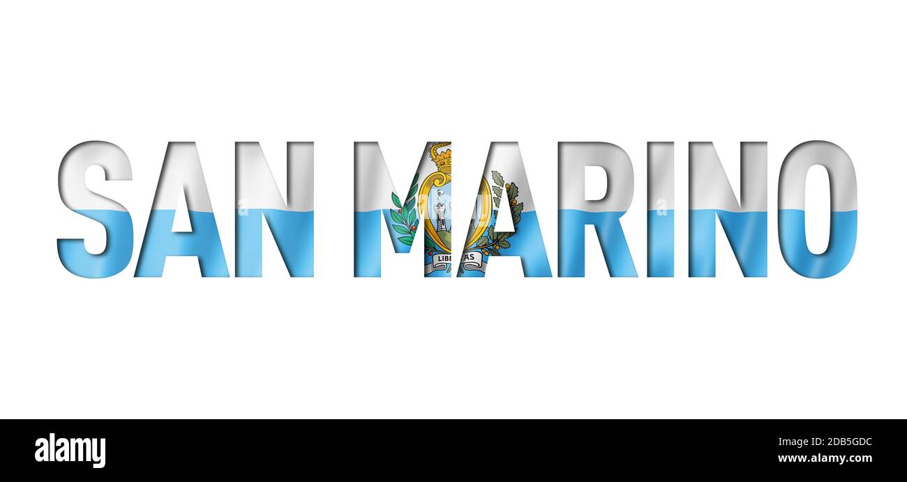 Police texte drapeau Saint-Marin. Arrière-plan du symbole national Banque D'Images