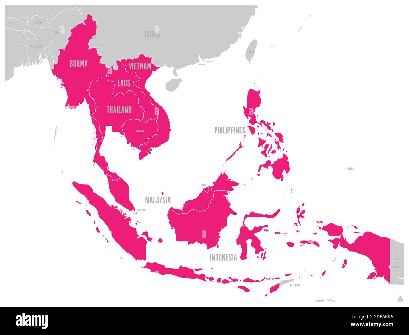 Communauté économique de l'ANASE, AEC, carte. Carte grise avec pays membres surlignés en rose, Asie du Sud-est. Illustration vectorielle. Illustration de Vecteur