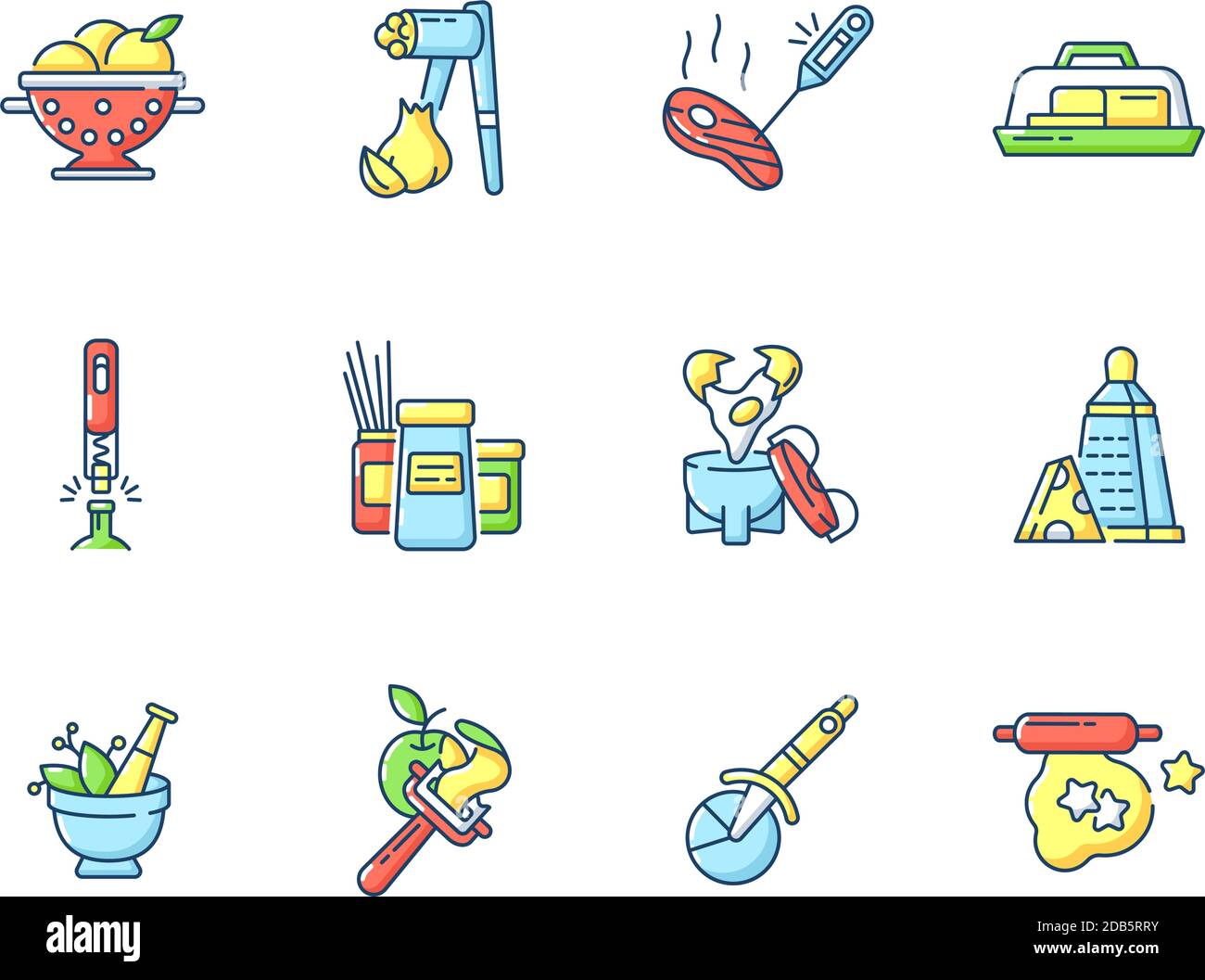 Outils de cuisine jeu d'icônes de couleur RVB Illustration de Vecteur