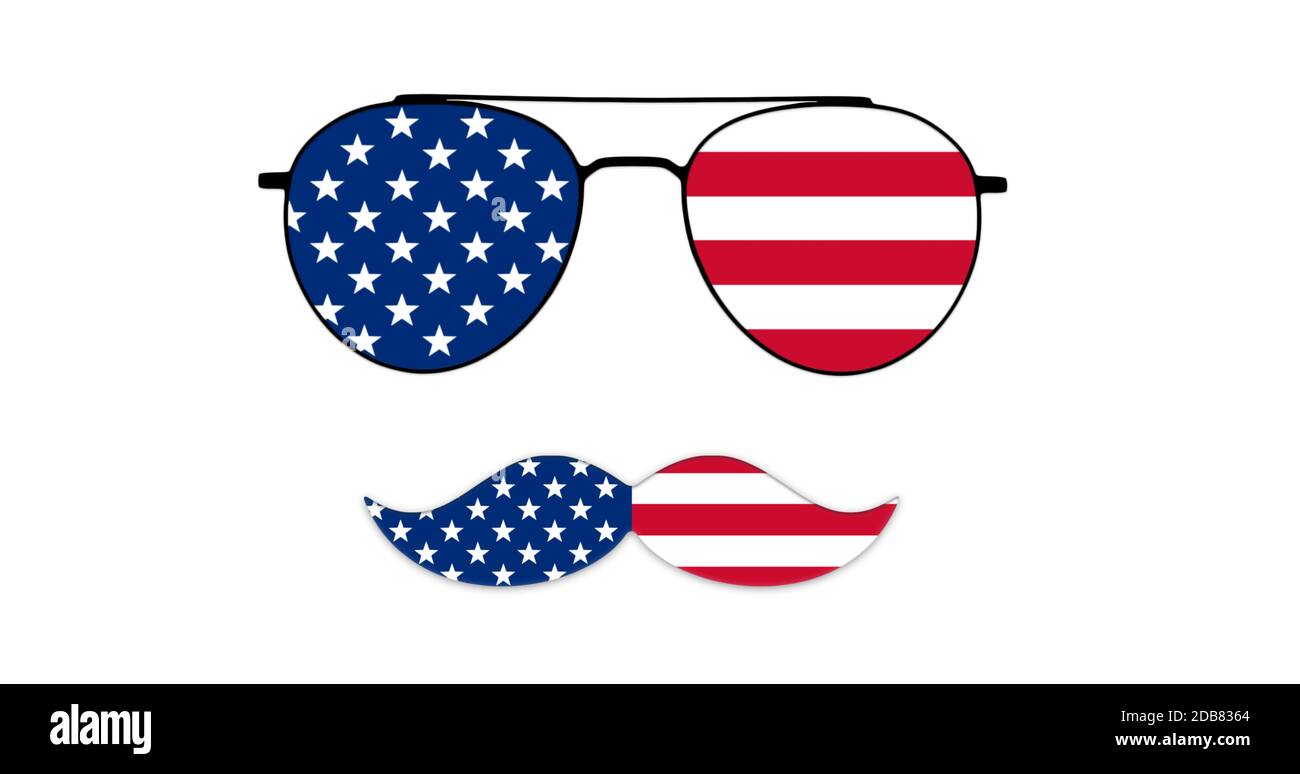 Lunettes et Moustache Conception du drapeau américain isolé sur fond blanc Illustration Banque D'Images