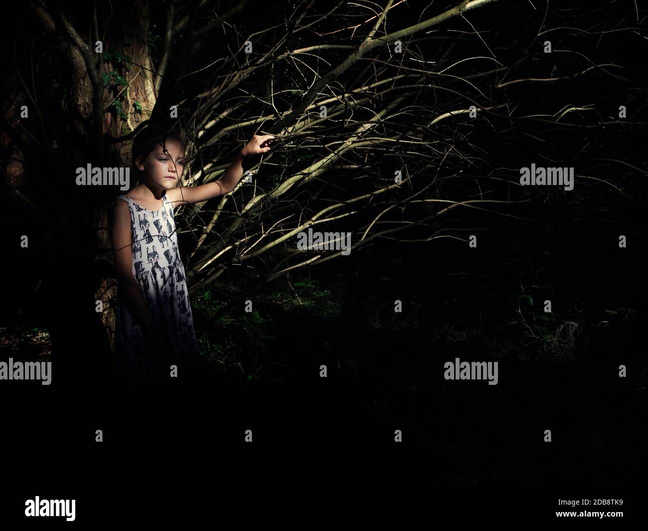 Portrait d'une fille debout dans une forêt, Italie Banque D'Images