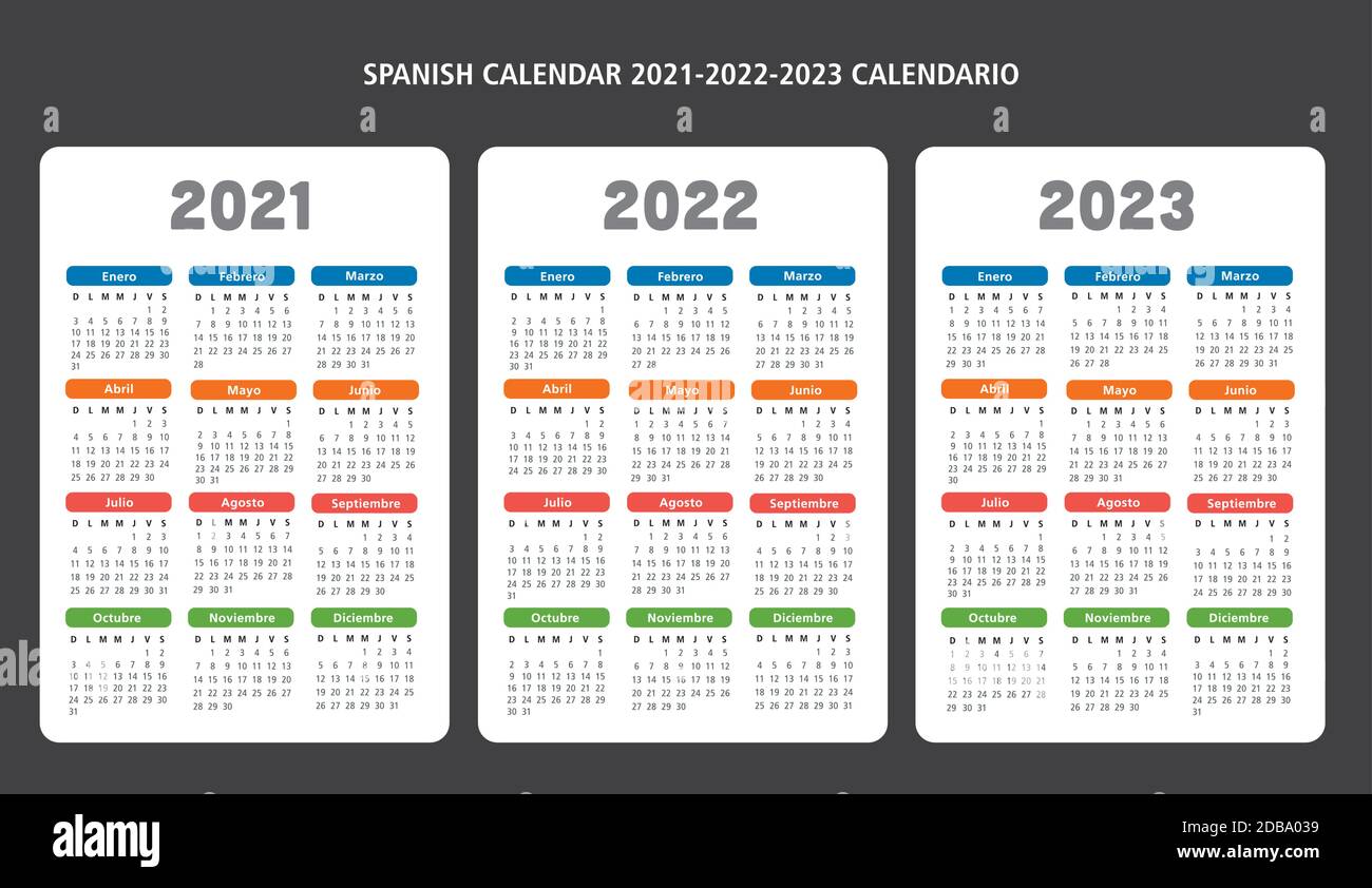 Espagnol calendrier années 2021-2022-2023 dates le texte du modèle de vecteur est le contour Illustration de Vecteur