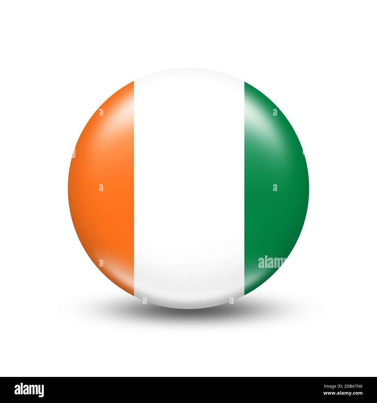 Drapeau de la Côte d'Ivoire dans la sphère à l'ombre blanche - illustration Banque D'Images