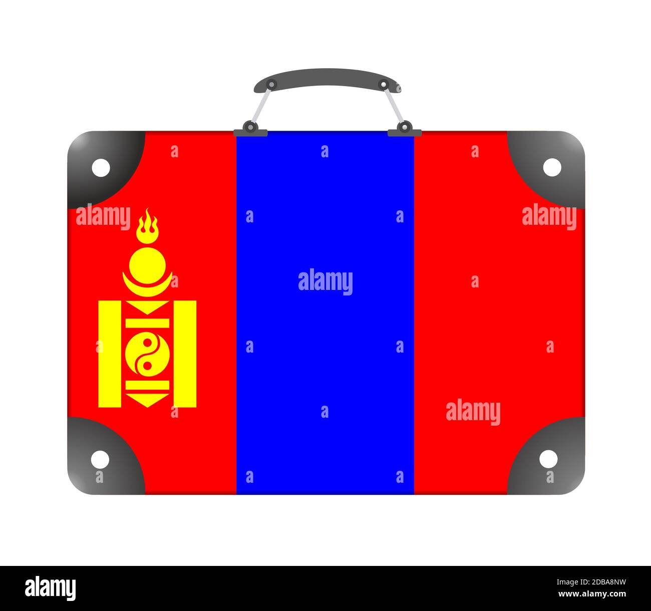 Drapeau du pays de Mongolie sous forme de une valise pour voyager sur un fond blanc - illustration Banque D'Images