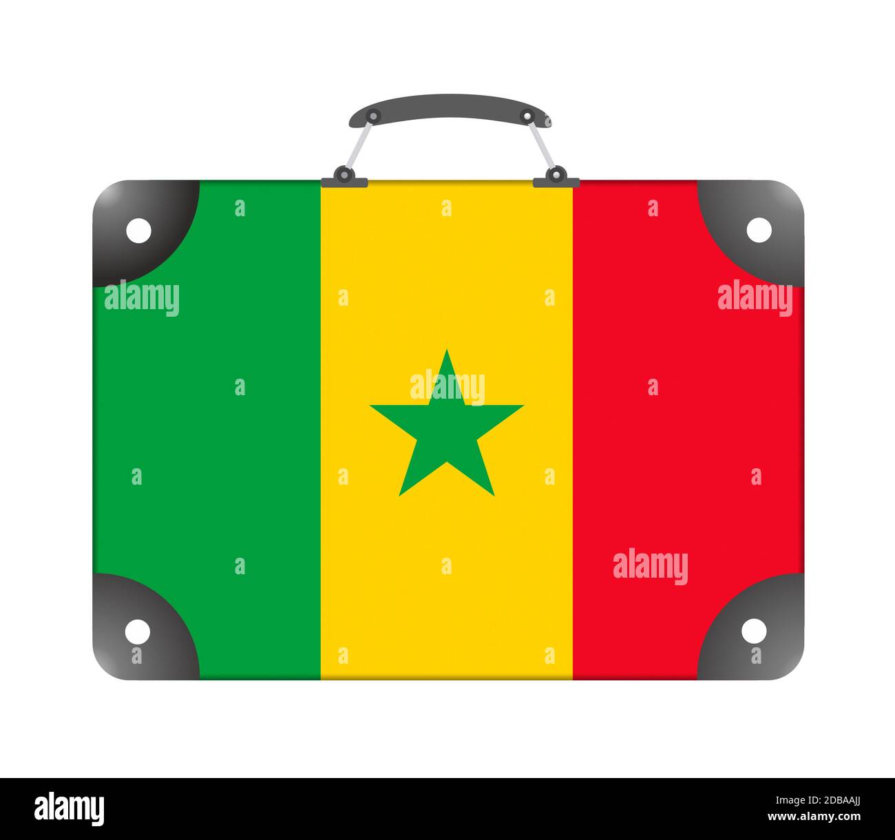 Drapeau du Sénégal sous forme de valise de voyage sur fond blanc - illustration Banque D'Images