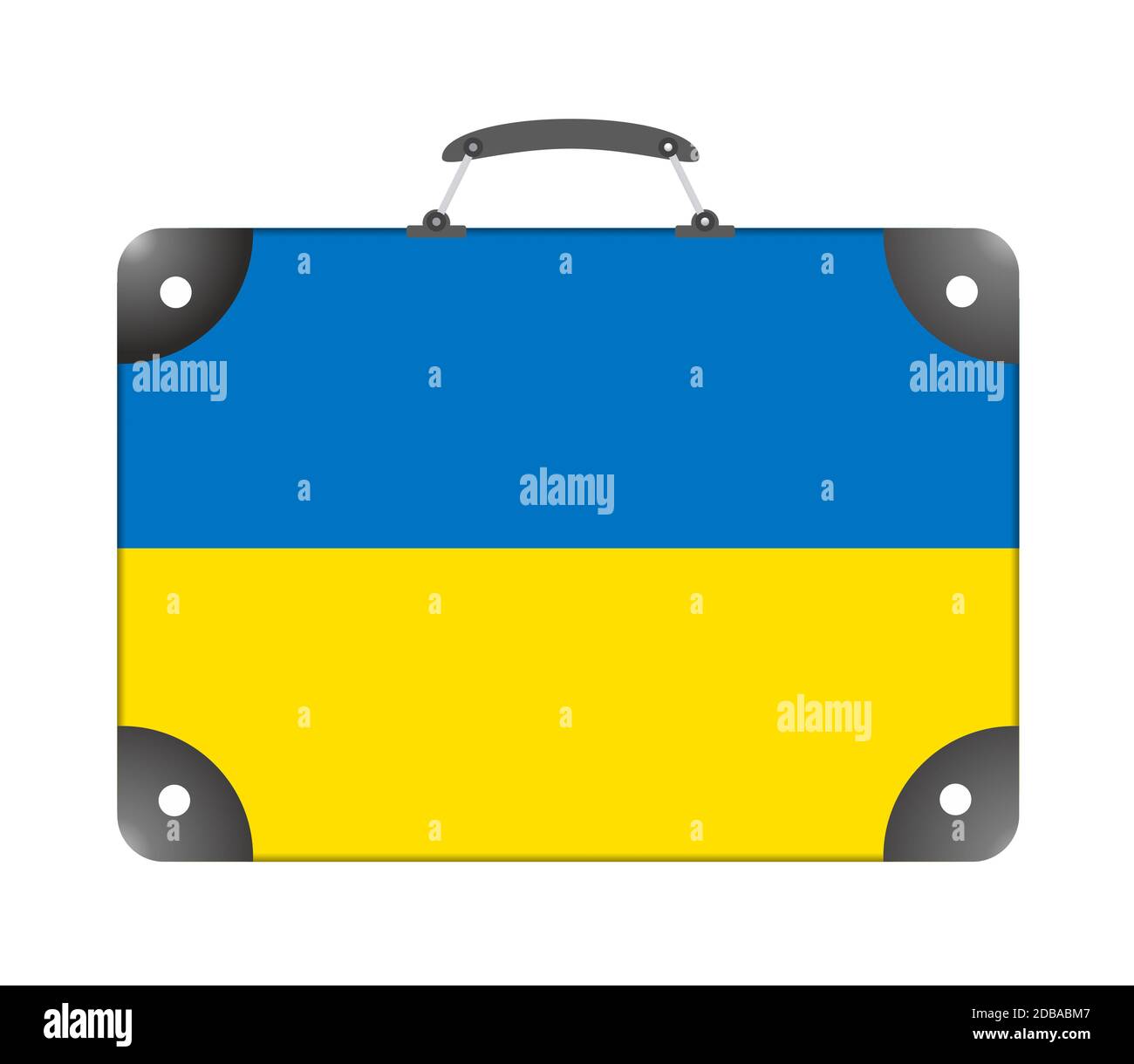 Drapeau de l'Ukraine sous forme de valise de voyage sur un arrière-plan blanc - illustration Banque D'Images