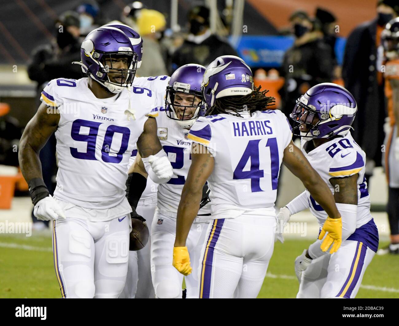 Chicago, United States. 16th Nov, 2020. Minnesota Vikings running back  Dalvin Cook (33) tires to maneuver past Chicago Bears cornerback Buster  Skrine (24) during the second quarter at Soldier Field in Chicago