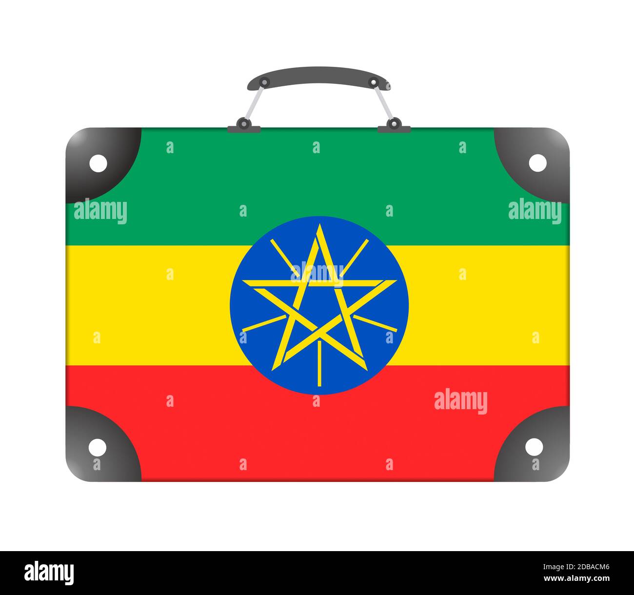 Drapeau éthiopien sous forme de valise de voyage sur un arrière-plan blanc - illustration Banque D'Images