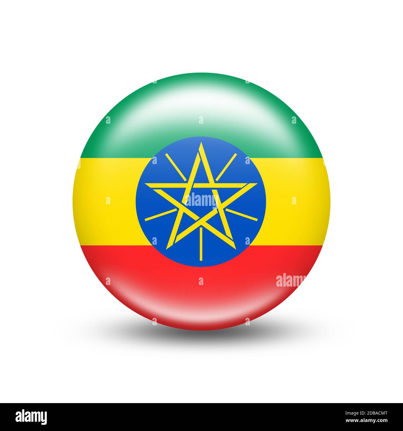 Drapeau de l'Éthiopie dans la sphère avec ombre blanche - illustration Banque D'Images