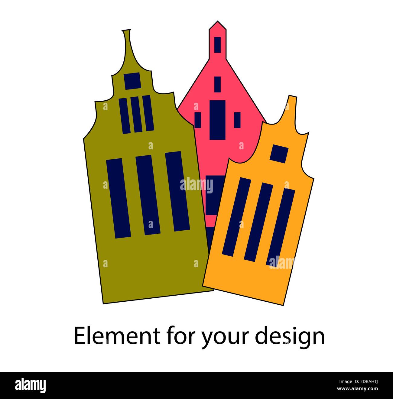 Belles maisons suédoises. Architecture norvégienne. Illustration vectorielle isolée sur un fond blanc. Banque D'Images