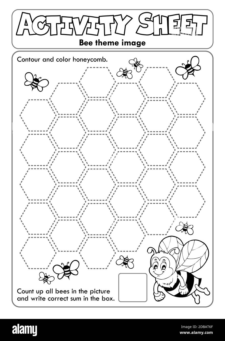 Feuille d'activité thème abeille 2 - illustration de l'image. Banque D'Images