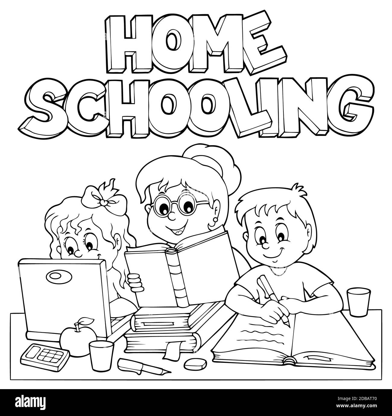 École à domicile image monochrome 1 - illustration de l'image. Banque D'Images