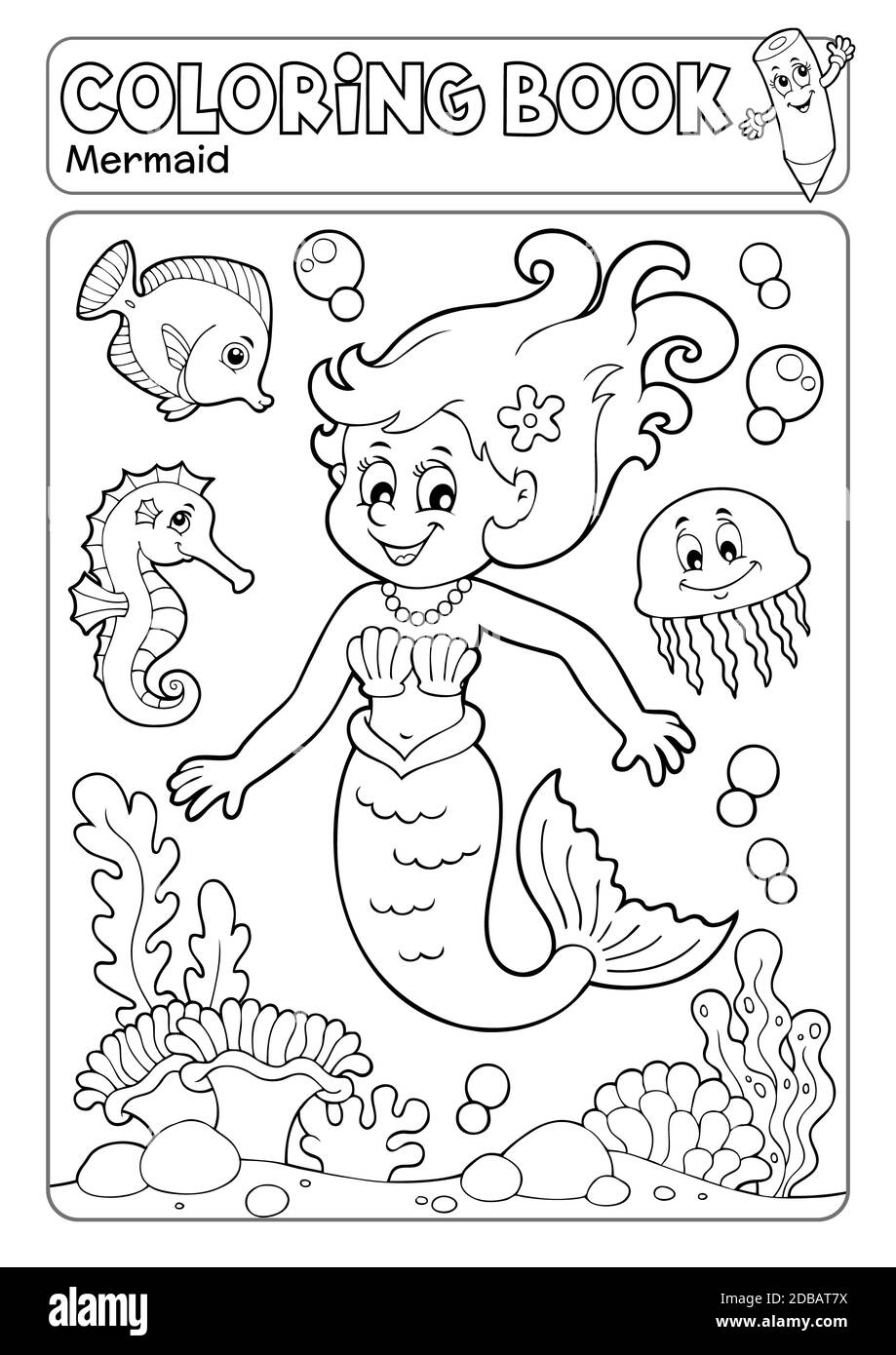 Livre de coloriage mermaid sujet 4 - illustration d'image. Banque D'Images